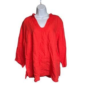 Talbots Women's Orange Irish Linen Blend Tunic Top Size 2X‎ Flowy Bright Beachy